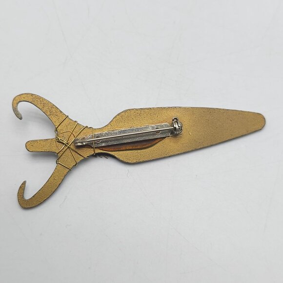 Southwest Turquoise Feather Brooch Pin With Multicolor Abstract Design - Picture 3 of 4